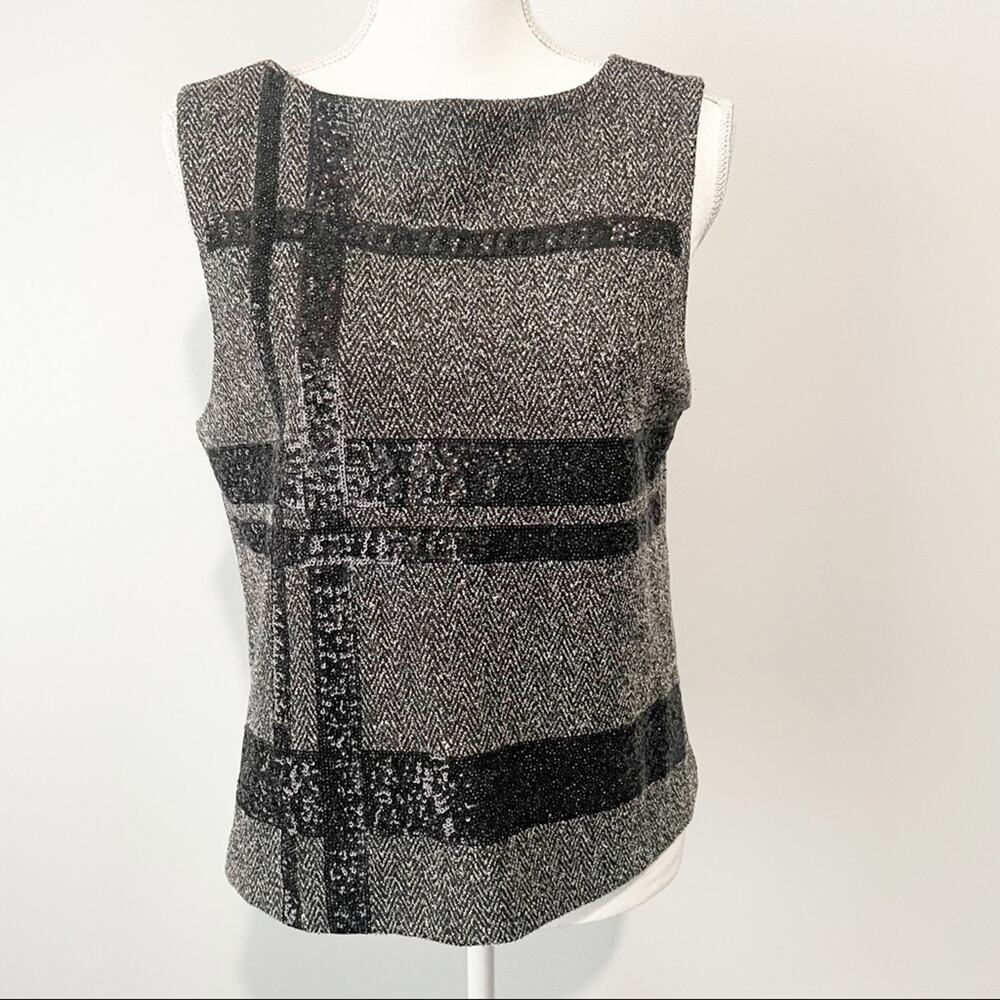 Banana Republic gray black tweed tank top sequin chevon size 8